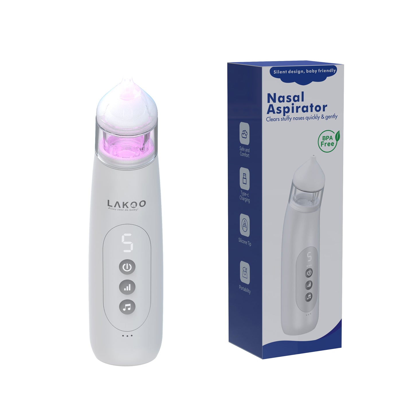 LAKOO Pro N1 Nasal Aspirator - Nasal Aspirator for Newborns - 5 Suction Levels