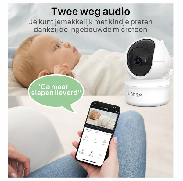 Lakoo® - Babyfoon met Camera en App - WiFi - FULL HD - Baby Camera - Babyfoons met Beweeg en Geluidsdetectie - Indoor - Night Vision for Baby/Nanny