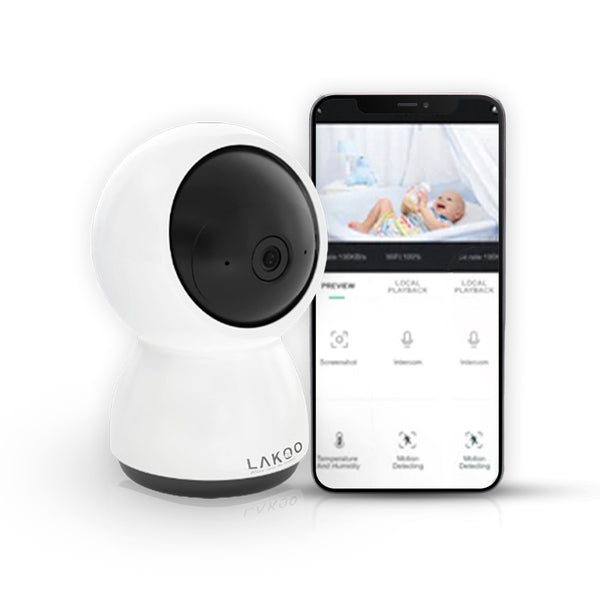 Lakoo® BabyGuard - Beveiligingscamera - Hondencamera - Babyfoon met Camera en app - 720HD - Wifi - Nachtzicht - Bewegingsdetectie - Terugspreekfunctie - Draaibaar - Bewakingscamera voor Binnen Indoor - slaapmuziek