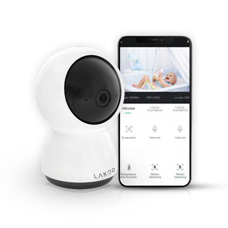 Lakoo® BabyGuard – Sicherheitskamera – Hundekamera – Babyphone mit Kamera und App – 720HD – WLAN – Nachtsicht – Bewegungserkennung – Talkback-Funktion – drehbar – Innenüberwachungskamera – Schlafmusik