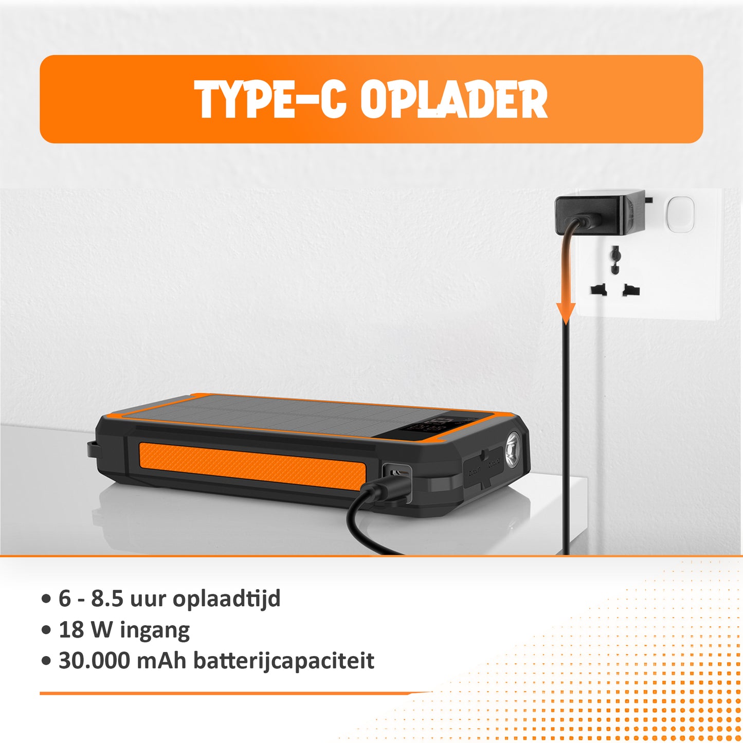 LAKOO - Solar Powerbanks - powerbank zonneenergie - powerbank Iphone - 30000MHA-Babyphone - Babyfoon - Zonneergie - Waterproef-Ledverlichting - Draadloosladen - Aansluiting voor de Babyfoon