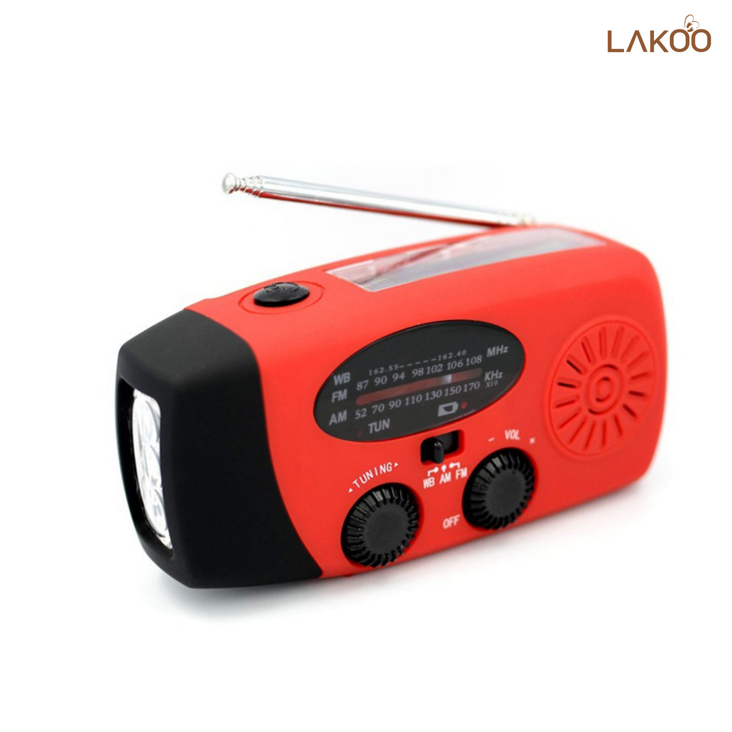 Lakoo Multifunctioneel Draagbaar Noodhulpmiddel met Powerbank, FM-radio, Zaklamp & Zonnepaneel