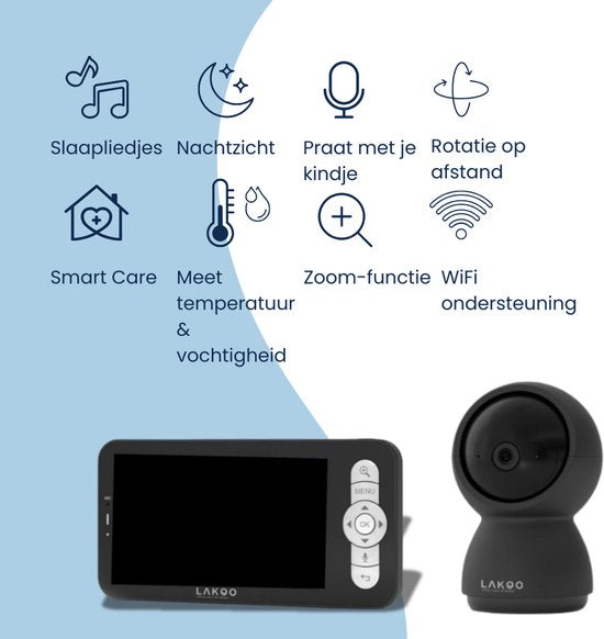 LAKOO babyfoon "Levi" - camera en monitor - met app - zwart