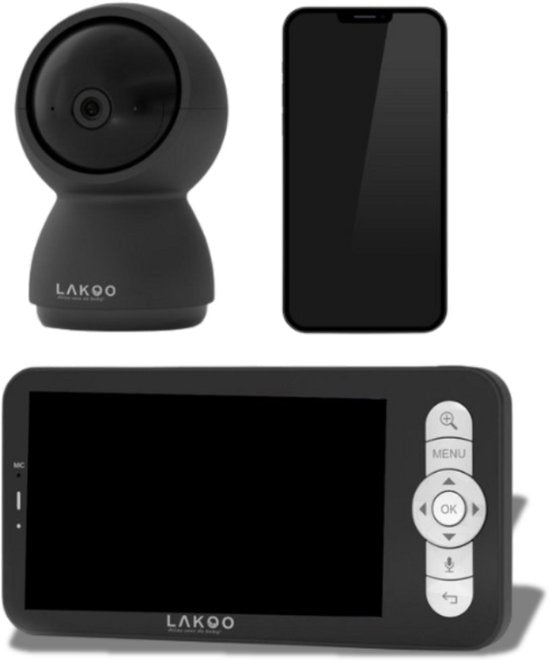 LAKOO babyfoon "Levi" - camera en monitor - met app - zwart