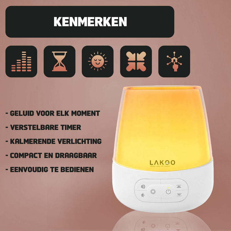 Lakoo® - White noise machine-baby - With lamp 8 Different colors - 20 different sounds - with timer - White noise machine