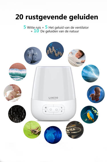 Lakoo® - White noise machine-baby - Met lamp 8 Verschillende kleuren - 20 verschillende geluiden - met timer - Witte ruis machine