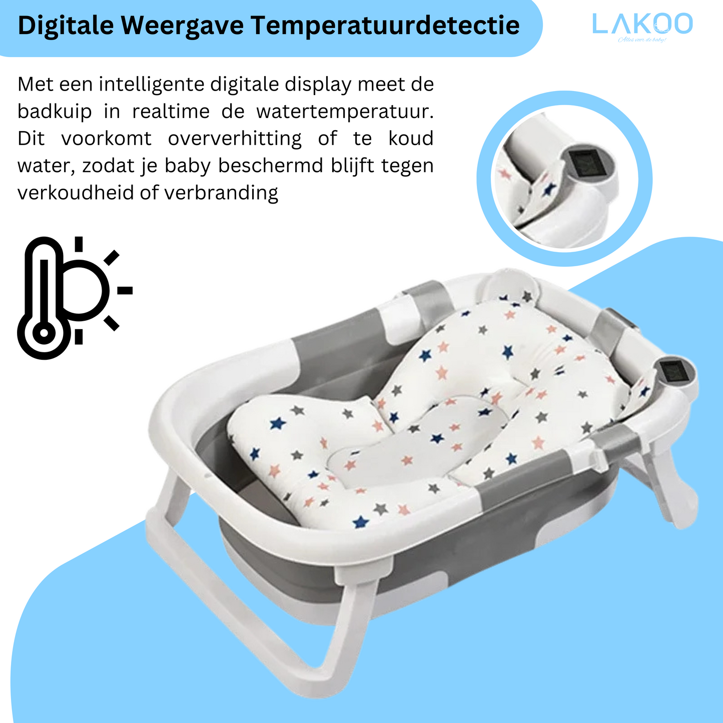 LAKOO  Opvouwbare Baby badje Met Temperatuurdetectie