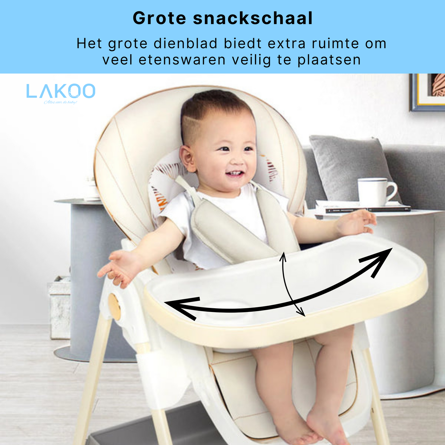 Lakoo Baby-eetstoel met wielen  Wit