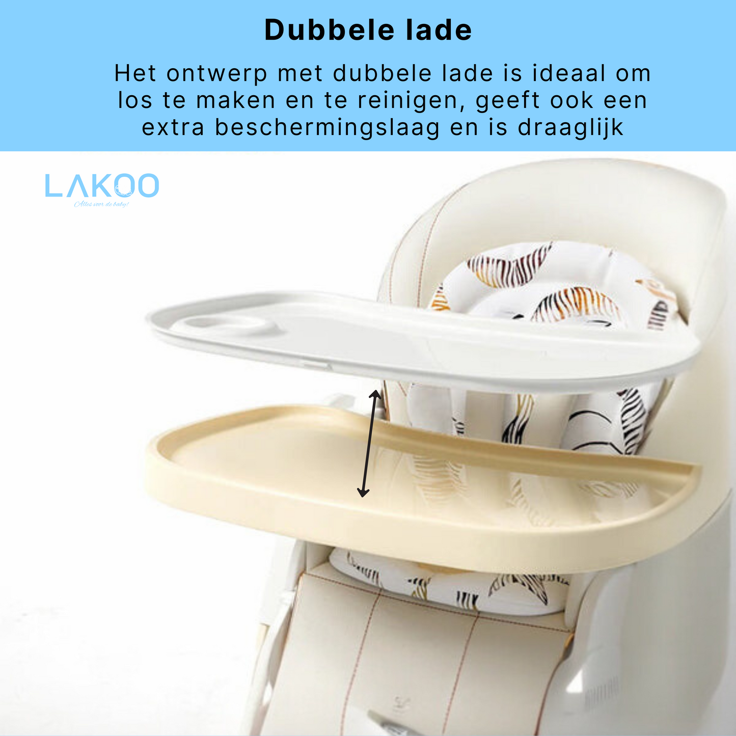 Lakoo Baby-eetstoel met wielen  Wit