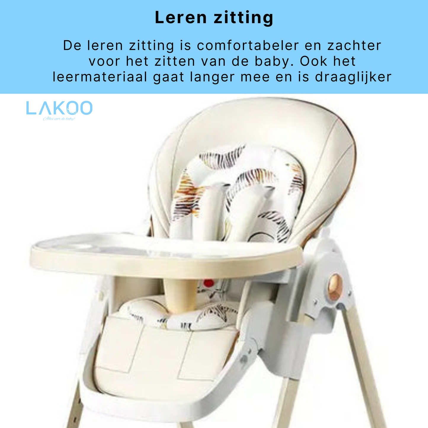 Lakoo Baby-eetstoel met wielen  Wit