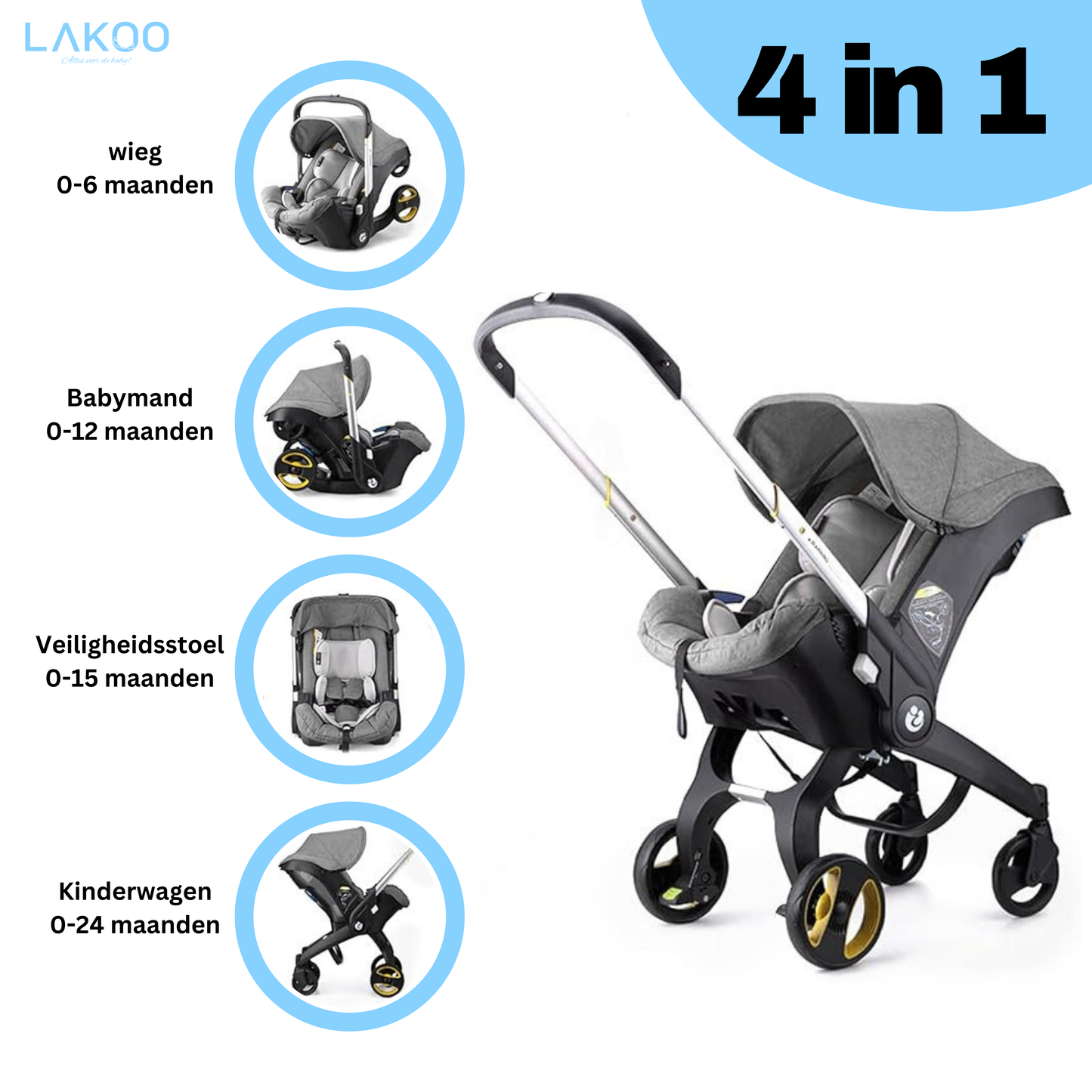 Lakoo Kinderwagen 4 in 1 kinderwagen