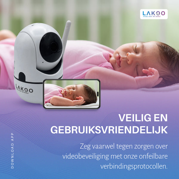LAKOO BabyGuard Smart - Babyfoon met Camera en App - 1080p Full HD, Wifi - Nachtzicht - Bewegingsdetectie - Terugspreekfunctie - Draaibaar - 3 Pack