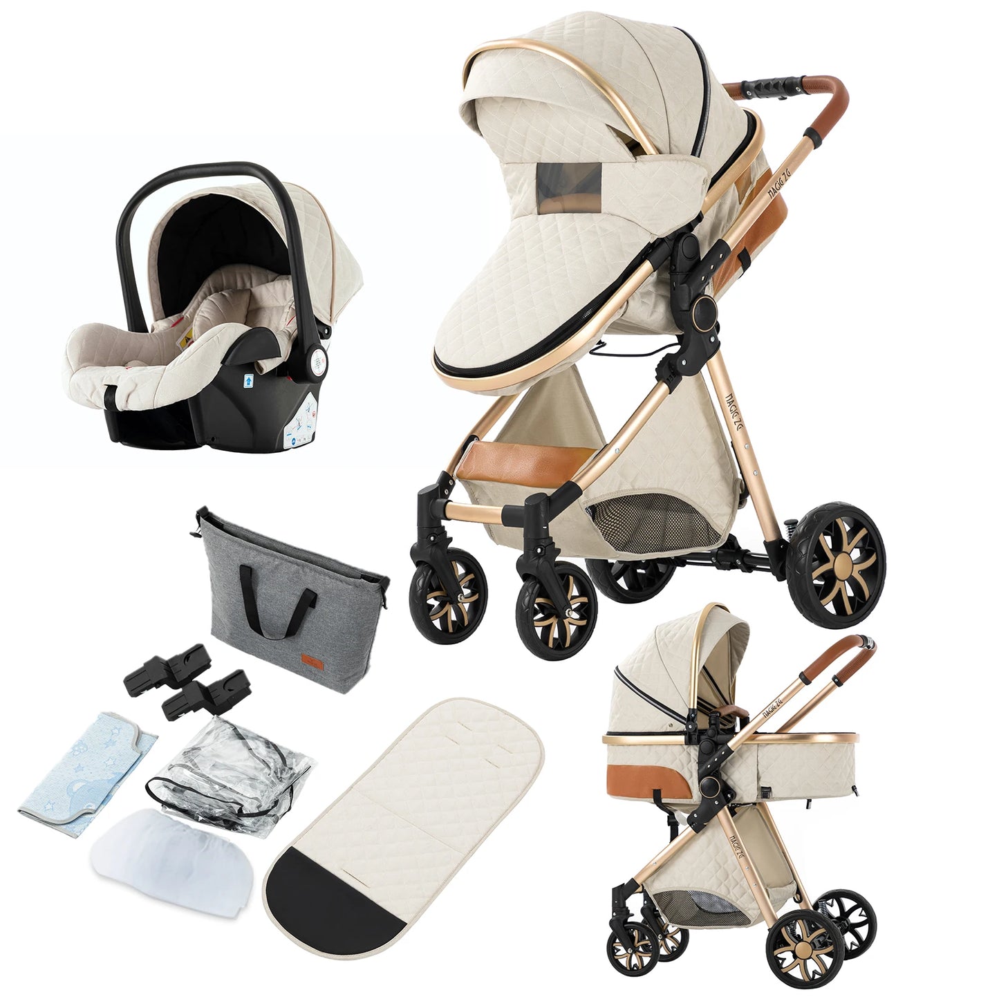 Lakoo Baby Kinderwagen 3 in 1 Wit