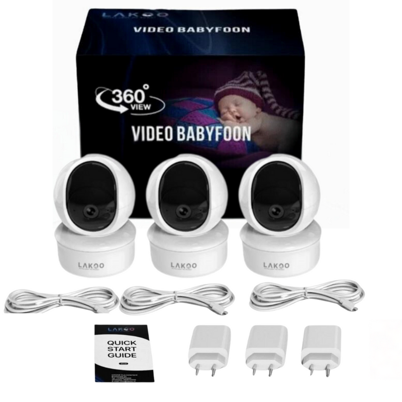 Lakoo® BabyGuard - Security camera - Dog camera - Baby monitor with Camera and app - 720HD - WiFi - Night vision - Motion detection - Talk-back function - Rotatable - Indoor surveillance camera - sleep music - 3 pieces