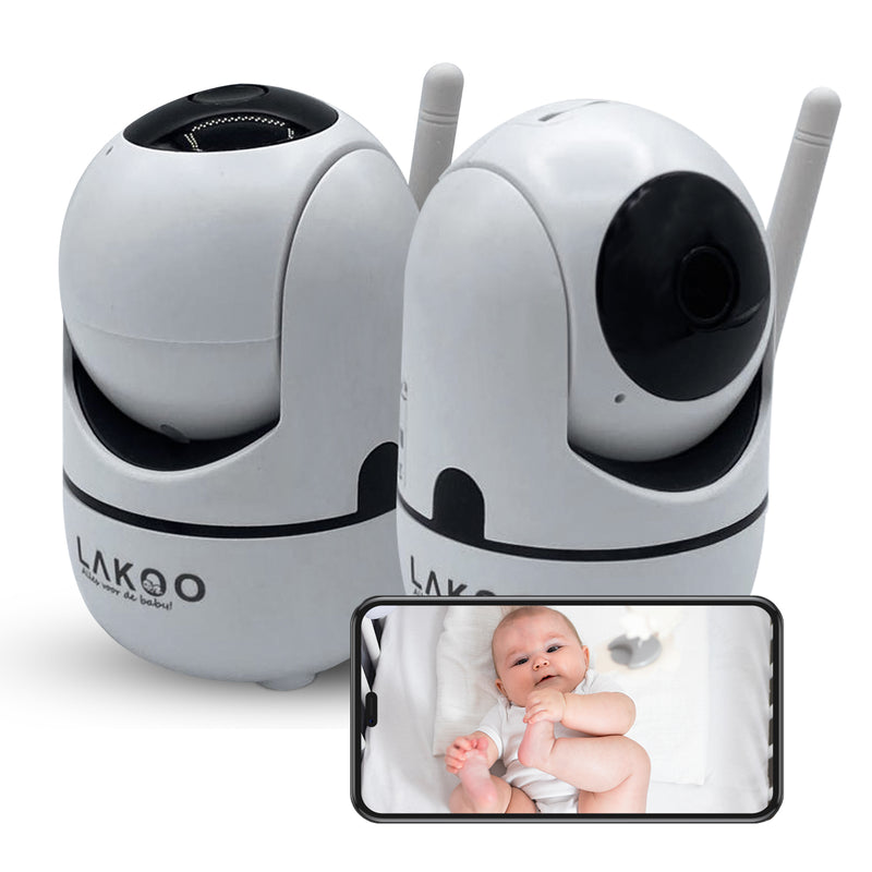 LAKOO BabyGuard Smart - Baby Monitor with Camera and App - 1080p Full HD, WiFi, Night Vision, Motion Detection, Talkback Function, Sleep Music, Rotatable - 2 Pack